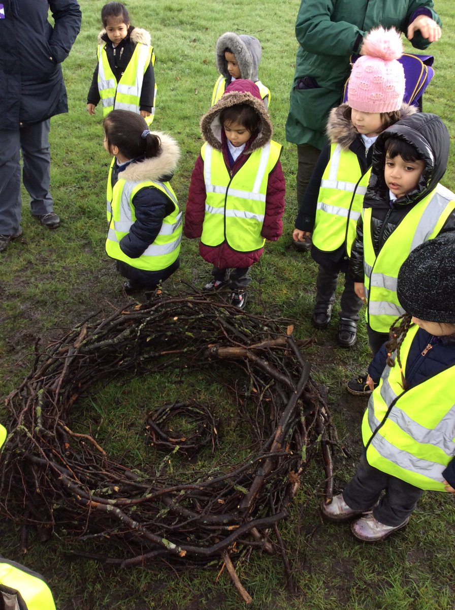 ECS_Keighley's tweet photo. Nursery children have enjoyed reading the book "There's a Dragon in your book". For Outdoor learning we collected sticks to make a nest where the egg lived in. The egg hatched and out came a orange fiery dragon. #50TTDBradford #27Parkkeeper #Fierydragon https://t.co/95npUFEk7z