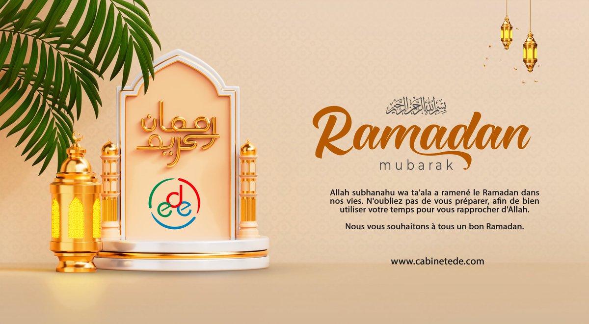 CabinetEDE's tweet photo. À l'occasion du mois sacré du Ramadan, nous adressons nos vœux les plus chaleureux à vous et à vos proches. Que ce mois béni soit une période de paix, de réflexion et de bénédictions.

Ramadan Mubarak !

https://t.co/HviGackYfT https://t.co/CZagPeeJJ2