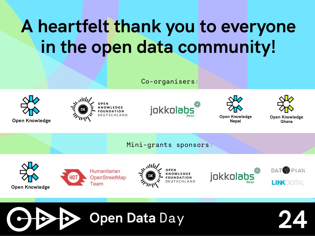 OKFN's tweet image. We also want to thank the co-organisers from the #OpenKnowledgeNetwork – @JBanjul @okfde @okfn_np @openknowledgegh – and the sponsors of the mini-grants – @hotosm @datopian @link_digital.

🧵👇🏾