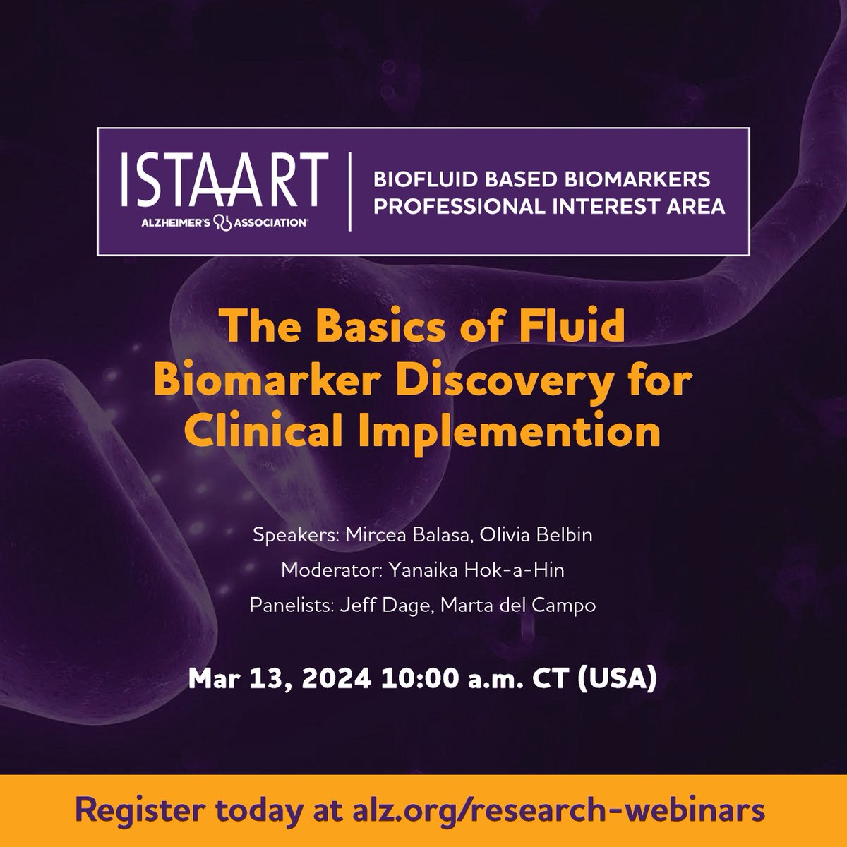 📢 This webinar is tomorrow 👇 @mirceabalasa will discuss 'The Basics of Fluid Biomarker Discovery for Clinical Implementation.' Don't miss it! @ISTAART @idibaps @hospitalclinic