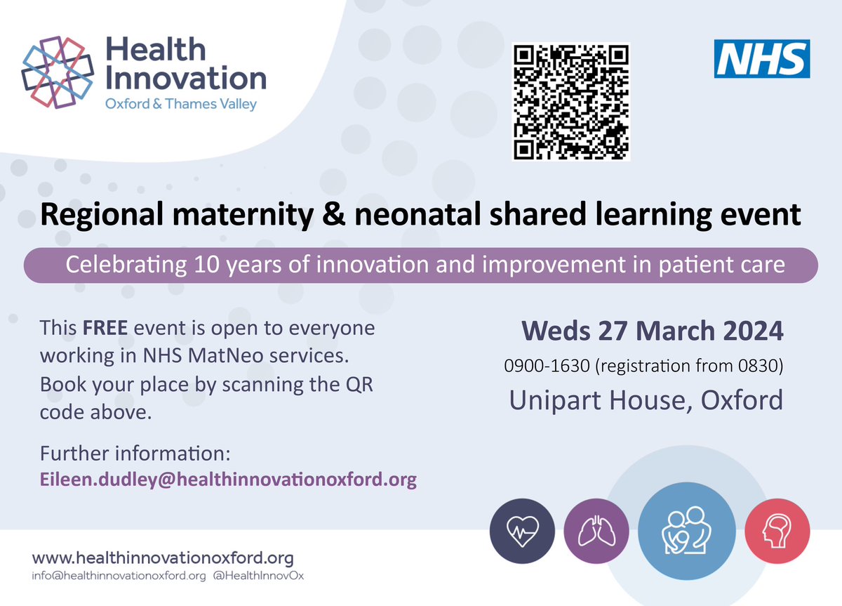 On 27 March we celebrate 1⃣0⃣ years of innovation & improvement through shared learning in #matneo care. We'll have lots of insightful contributions including a focus on antenatal counselling & @mmpolista on shared decision-making. ✍️ healthinnovationoxford.org/news-and-event… #MatNeoSharedLearning