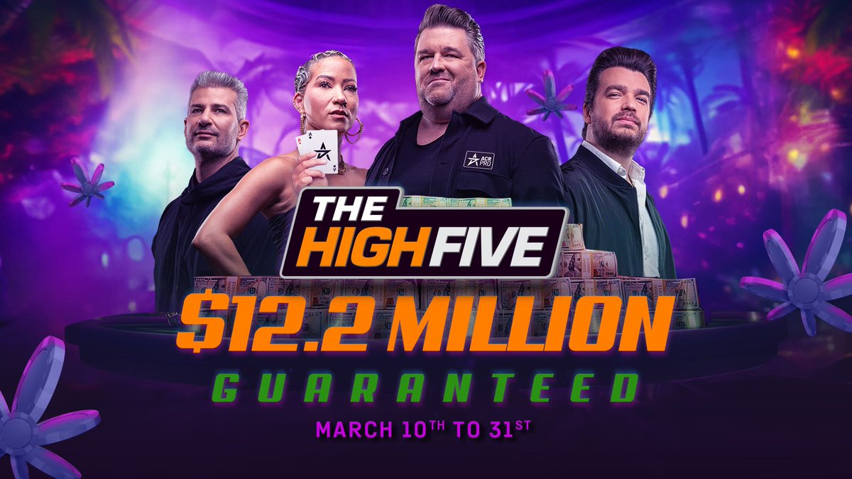 From March 10th to the 31st, join in the incredible series The High Five, which guarantees $12.2 million. More information here ▶️ shorturl.at/exLV9 @ACR_POKER