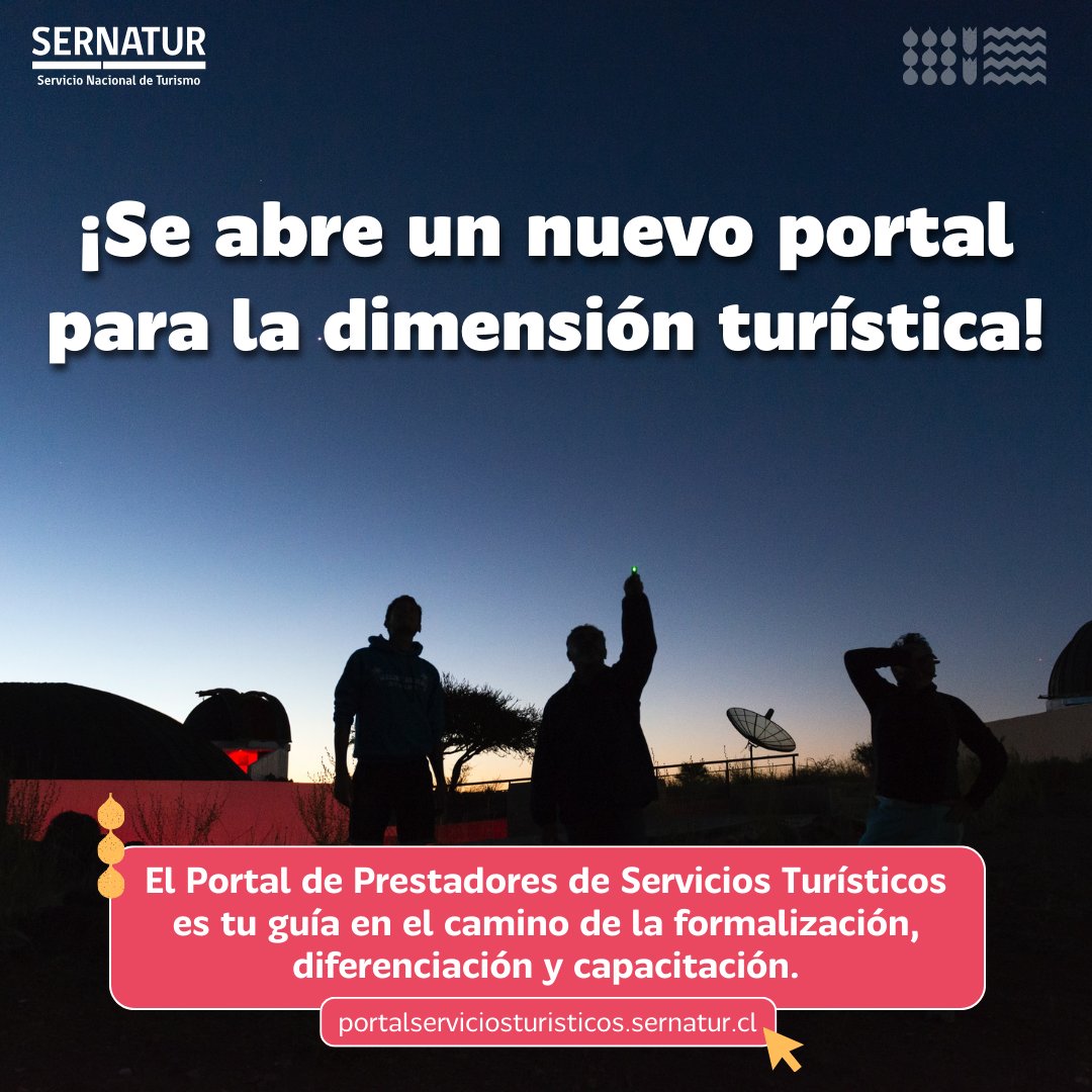 ¡Conoce el nuevo Portal de Prestadores de Servicios Turísticos! 🚀 Prepárate para un viaje de formalización, capacitación y diferenciación 🤩  además encuentra inspiración y herramientas para hacer crecer tu negocio en el rubro del turismo. 

Ingresa a portalserviciosturisticos.sernatur.cl 👌