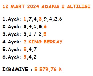 💰5.579,76 ₺ ikramiye kazandıran🐴Adana 2 Altılısı   2 Misli Tuttu ✅ 

⭐️ Sende Abone ol Sende Bizimle Kazan.  Tahminleri görmek için  🛡️ sahadanganyan.com 
📞 0532 293 22 92