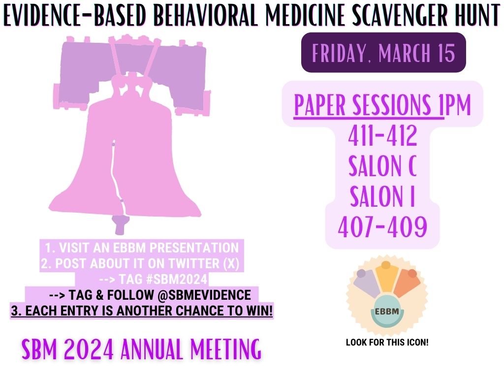 SBMEvidence's tweet photo. EBBM members are presenting 5 papers today at #SBM2024. Which one will you attend?  Share your thoughts and key takeaways here!

@BehavioralMed #research https://t.co/hU26otBoNb