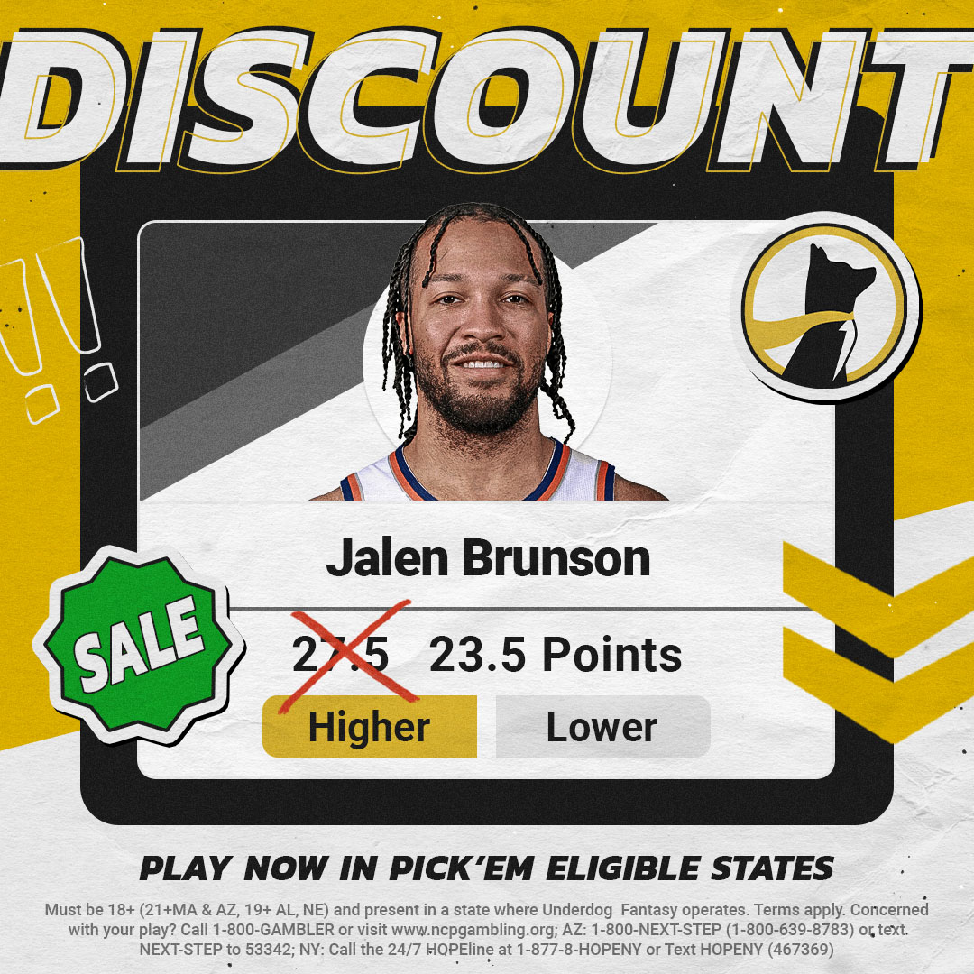UnderdogPicks's tweet photo. Pick your Flash Discount ⚡️

All 4 available until 7:30pm. Use ONE in-app, the choice is yours!

Jalen Green - 23.5 ➡️ 19. 5 Points
Brunson - 27.5 ➡️ 23.5 Points
Siakam - 20.5 ➡️ 16.5 Points
Maxey - 25.5 ➡️ 21.5 Points

Get this post to 500 RTs for another batch at 7:30 👀