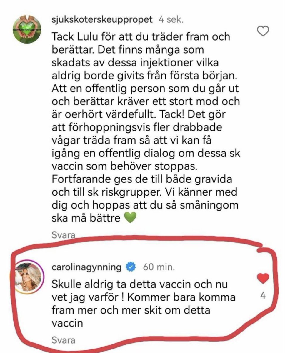 🇬🇧🇮🇪🇺🇸🇨🇦🇦🇺🇳🇿🇿🇦 Remember the Swedish vaccination campaign Kavla Upp (roll up) with celebrities like Greta Thunberg, Börje Salming, Lisa Nilsson and Jonas Gardell? More and more celebrities are coming forward about the side effects of the COVID-19 vaccine. One of them is Lulu