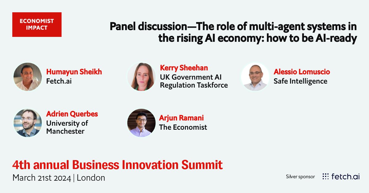 Alongside our Silver Sponsorship of the Economist Business Innovation Summit, our CEO &amp; Founder <a href="/HMsheikh4/">Humayun</a> will also speak on a panel with Kerry Sheehan, Arjun Ramani, Adrien Querbes, and Alessio Lomuscio! 💡

The panel focuses on #AIAgent systems in the rising AI economy 🤖
