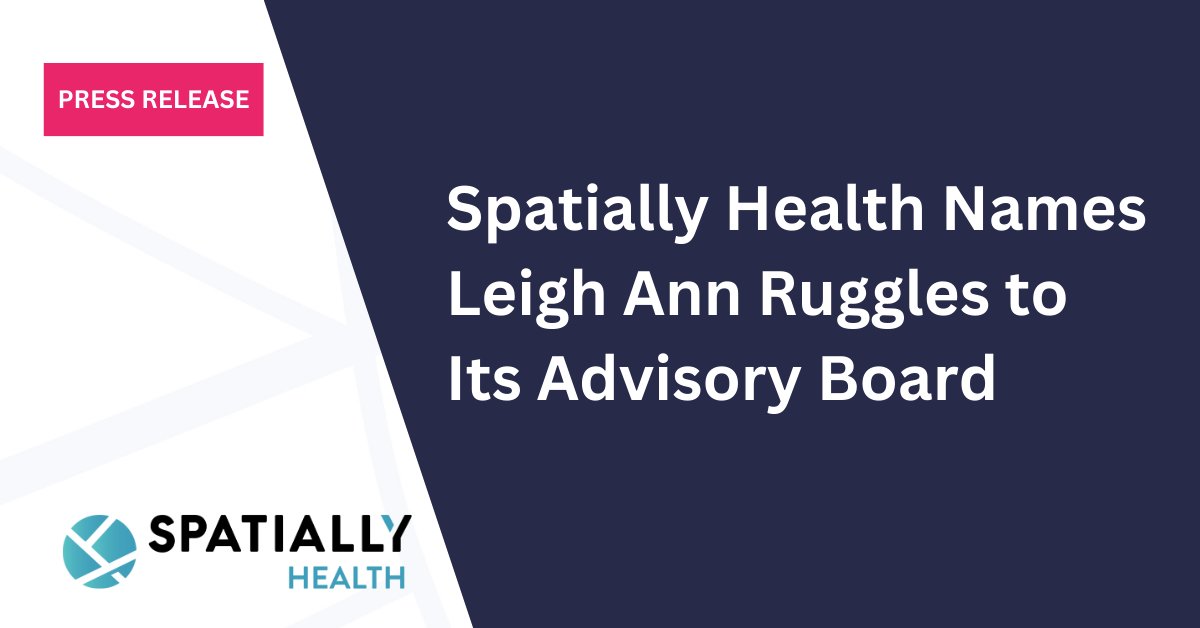 SpatiallyHealth's tweet image. We&apos;re thrilled to announce that Leigh Ann Ruggles has joined Spatially Health&apos;s Advisory Board! Leigh Ann brings a wealth of experience in driving growth for digital health companies &amp;amp; a deep commitment to addressing SDOH. hubs.la/Q02p68pW0 

#ThinkSpatially