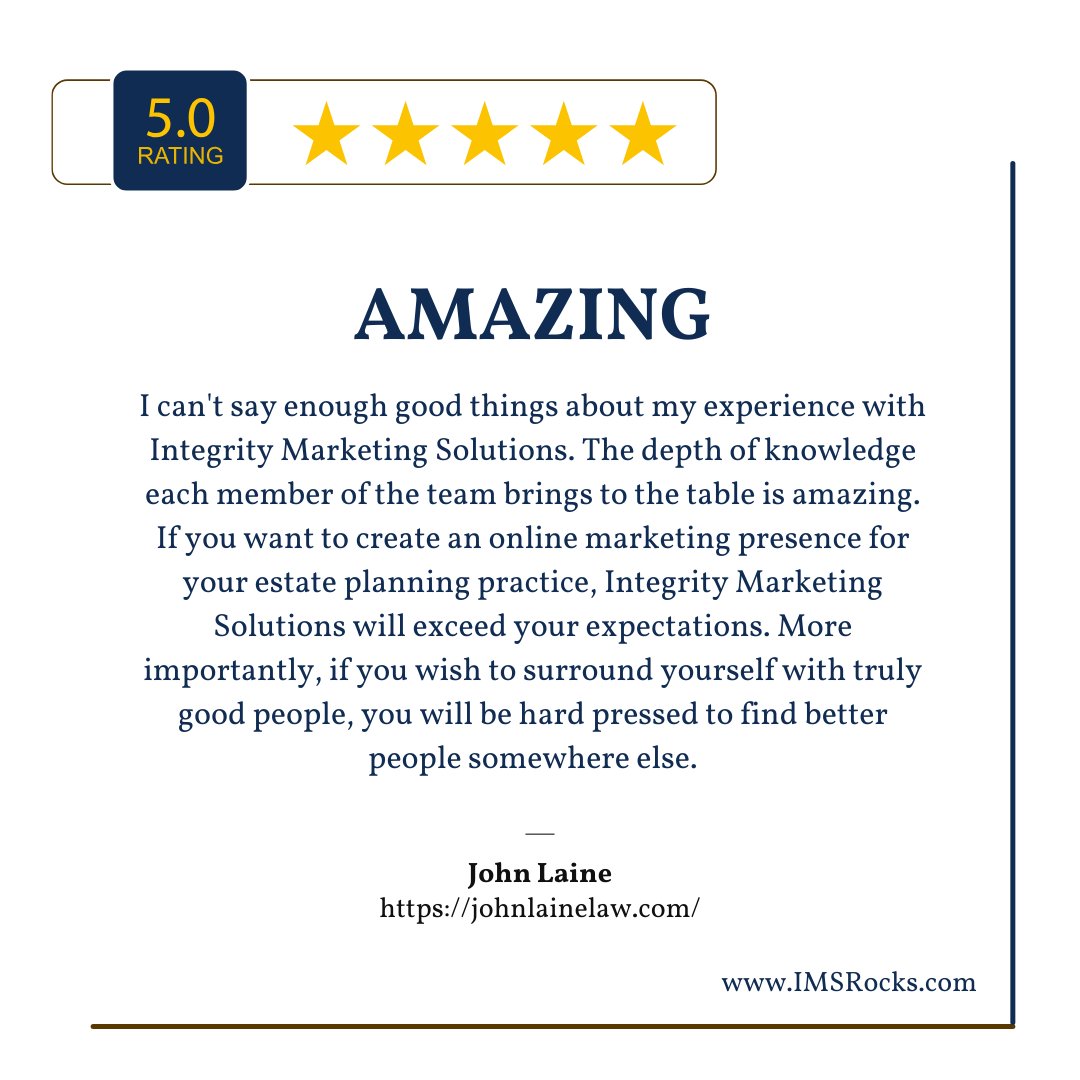 Great feedback. Thank you John! #estateplanning #lawyermarketing