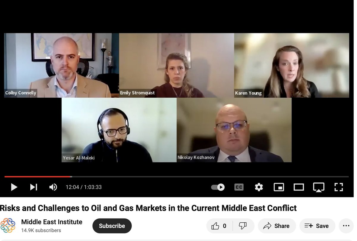 In case you missed it, this was a really good discussion on the state of oil and markets and geopolitical risk in the MENA region. Speakers include @ColbyAntonius Emily Stromquist, @KozhanovNikolay @yesar The Conundrum of Plentiful Supply: Risks and Challenges to Oil and Gas…
