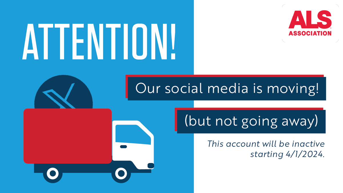 We are saying "so long" to this Twitter page. But this is not goodbye! Follow <a href="/alsassociation/">The ALS Association</a> to stay up-to-date with ALS news, stories, and local events. Come along before it's too late! This account will be removed on 4/1/2024. x.com/alsassociation