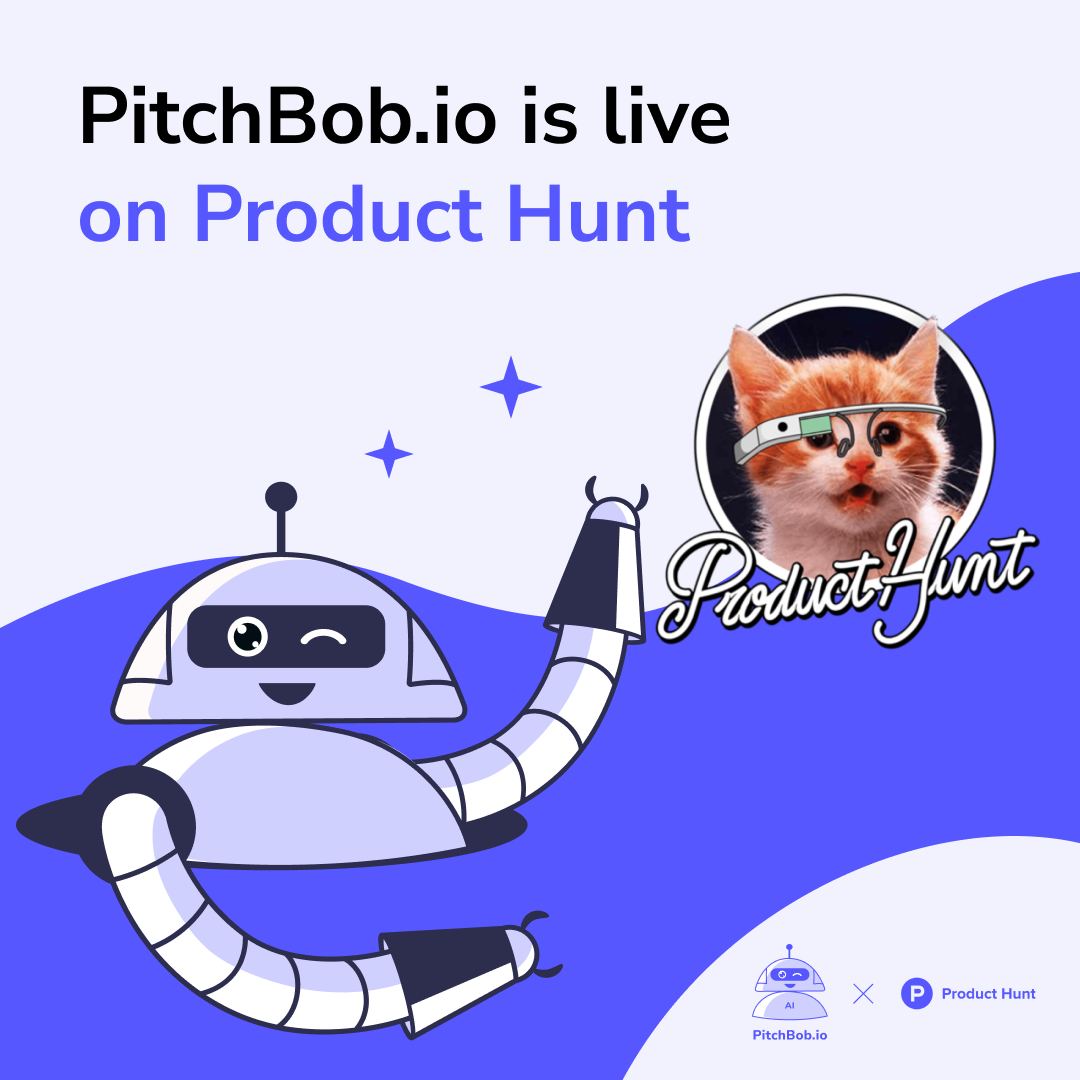 HUGE NEWS!
PitchBob is live with its first ever launch on <a href="/ProductHunt/">Product Hunt 😸</a> 🚀
We've just released our brand new AI Co-Pilot - a digital assistant and the right hand for any founder.

Learn more, test, support and leave your feedback: producthunt.com/posts/pitchbob…

Excited! 😍