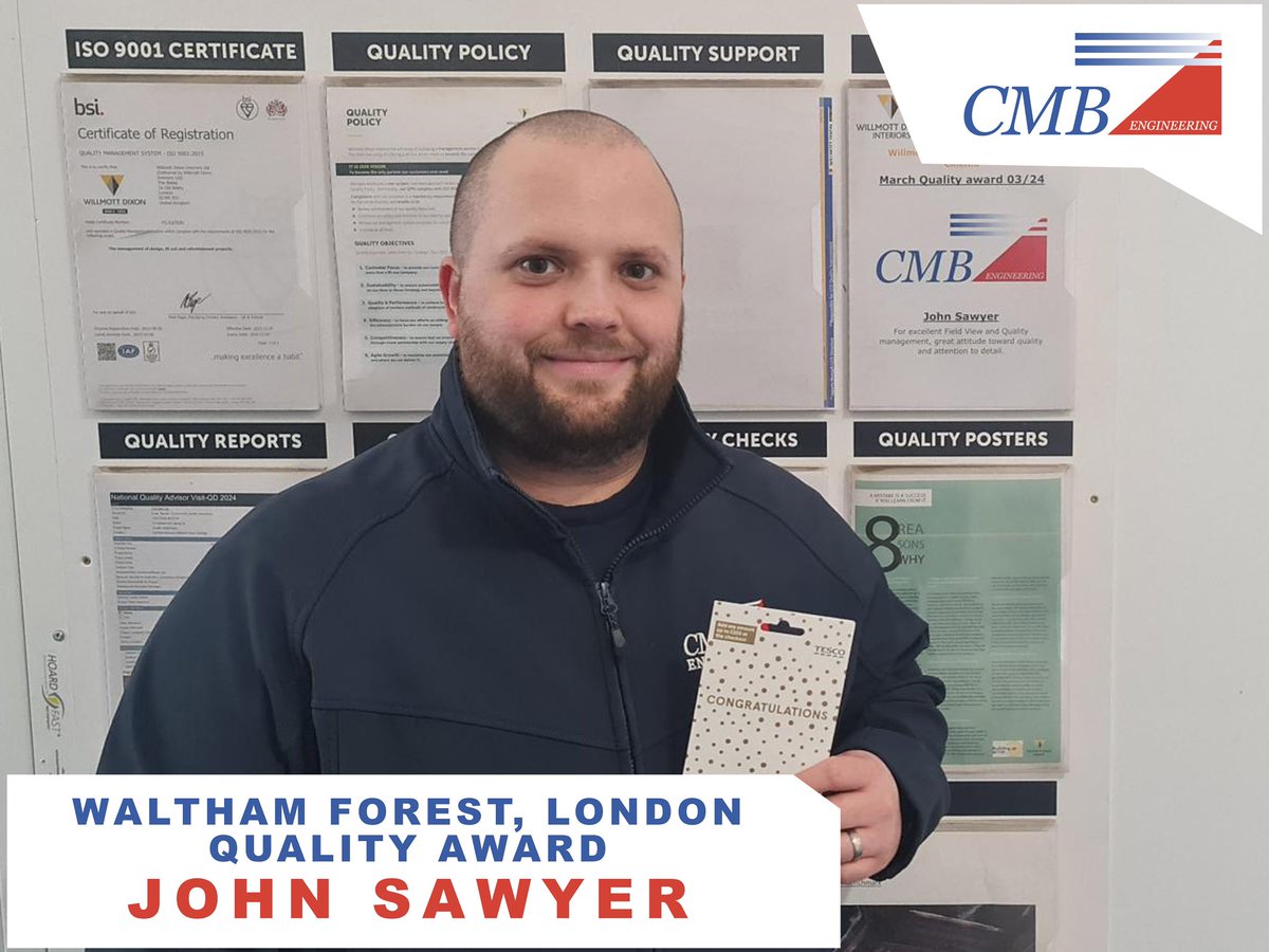 Congratulations to John Sawyer for receiving the March Quality Award on the EMD Cinema project. John received the award for his outstanding work and “excellent field view and quality management and for having an overall great attitude towards quality and attention to detail.” 👏