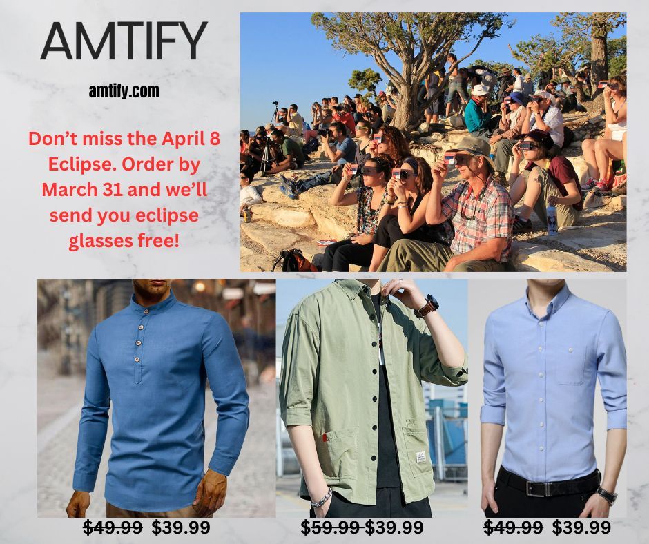 amtifyshopping's tweet image. Great men&apos;s shirts available at amtify.com! Get a free pair of special eclipse glasses for April 8th&apos;s spectacle! #mensfashion #eclipseevent #mensshirts #menscasualshirts #menstops