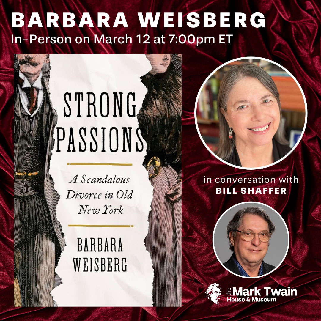 TONIGHT! March 12 at 7:00pm ET - STRONG PASSIONS: A SCANDALOUS DIVORCE IN OLD NEW YORK (In-Person) In-Person Event: $10 for non-members, free for MTH&M Members. Learn more & REGISTER HERE: marktwainhouse.org/event/strong-p… #Hartford #CT #Connecticut #GildedAge