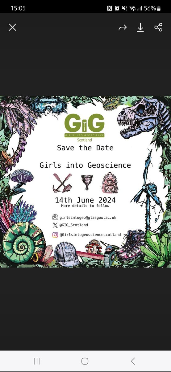 🚨SAVE THE DATE!!!🚨 Our next Girls into Geoscience Scotland event will be 14th June 2024. Stay tuned for speaker and workshop details, & how to register 

@GeolAssoc @BritGeoSurvey @GeolSocGlasgow @timeforgeog @GeolSoc @scottishgeology @SAGTeach @UofGSciEng @UofGlasgow @UofGGES