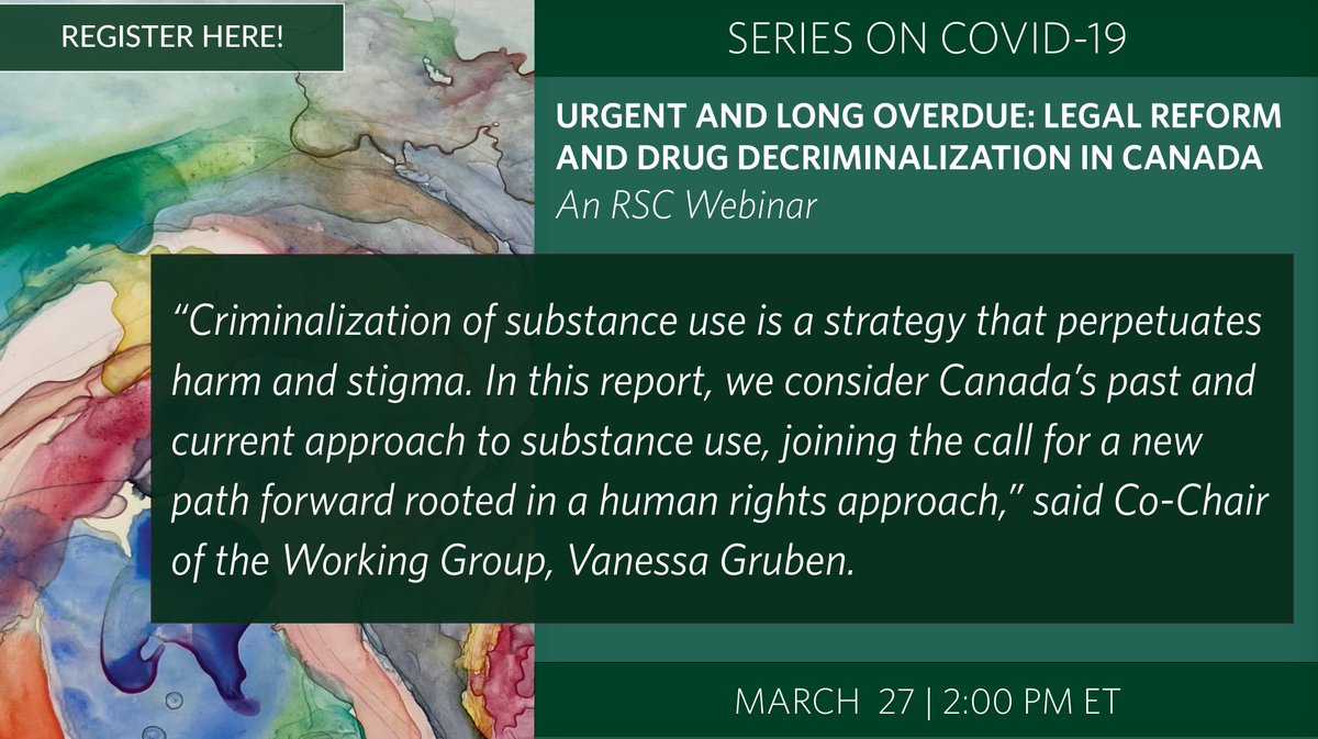 Register now for the RSC webinar on March 27th at 2pm ET, which will explore findings from the 'Urgent and Long Overdue' report on Canada's drug crisis, focusing on components of a national decriminalization strategy ➡️ bit.ly/3ONOeYE @vanessagruben @uOttawa
