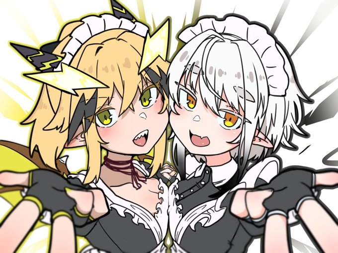 うちよそメイドが欲しすぎたので、よそのこサンちゃんとモノクロちゃんを描きました、。 