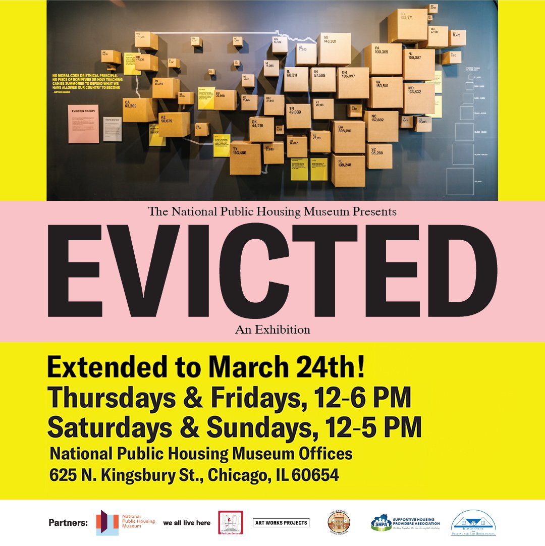 We've extended the nationally touring exhibition 'Evicted' by two weeks!  Drop in Thursdays & Fridays, 12-6 p.m. and Fridays & Saturdays, 12-5 p.m. Learn more: nphm.org/programs/exhib…