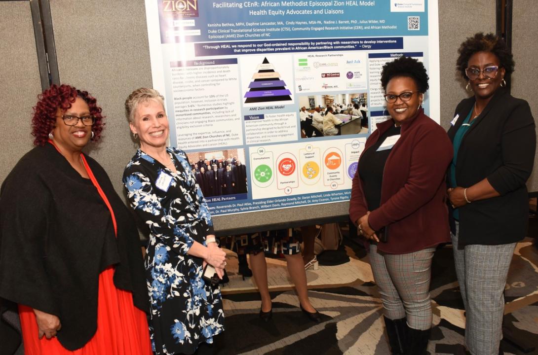 Congratulations to CTSI's Community Engaged Research Initiative team on their award for the poster, 'Facilitating CEnR: African Methodist Episcopal Zion HEAL Model for Health Equity Advocates and Liaisons,' at the MaryAnn Black Symposium! 📰: duke.is/9/wn26