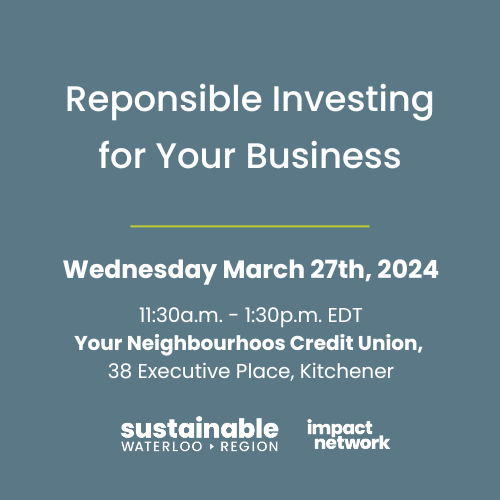 SustainableWat's tweet photo. An investment now is an investment towards the future 🌱

Learn about responsible investing + the value it brings to your organization!

@YOURNCU will host the lunch and learn on 
Wed, Mar 27, 11:30am-1:30pm

Sign up here!
https://t.co/LsvsYAQx8t

#ImpactNetwork #RegionofWaterloo https://t.co/04axrB8iZH