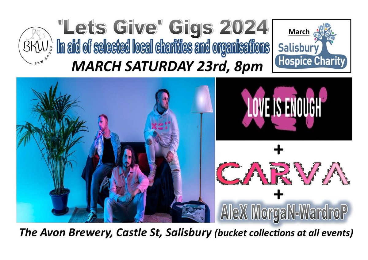 💜SALISBURY SHOW💜 The Avon Brewery Inn < Saturday 23rd March > Using our love to raise much needed funds for local Salisbury charities.🩷💜🩵 With support from local Carva & Alex Morgan-Wardrop Music🫶 #LoveIsEnough #Salisbury #LiveMusic #March #LetsGiveGigs