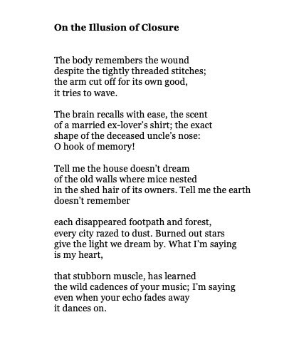 "even when your echo fades away
it dances on."

Lauren K. Alleyne: