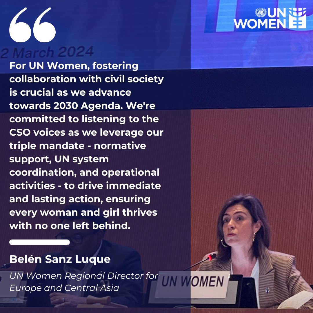 Empowering and inspiring discussions led by civil society voices at the CSO Forum during @UNECE #RFSD2024. 🙋‍♀️📢 Our Regional Director @BelenSanzLuq highlights the crucial role of civil society's expertise in driving progress and advancing #GenderEquality.