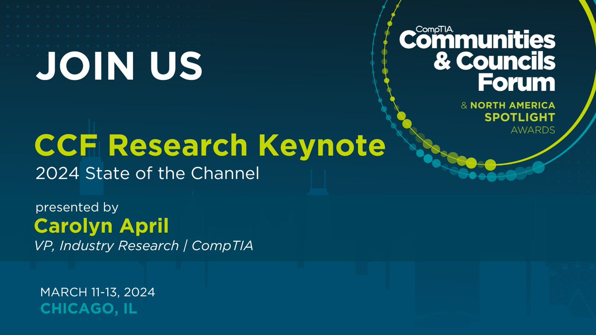 GTIAofficial's tweet photo. #CompTIACCF, join Carolyn April at the 2024 State of the Channel research presentation. Dive deep into the industry's complexities, trends, challenges, and opportunities. #CompTIACommunity https://t.co/KbCjMWLHxv
