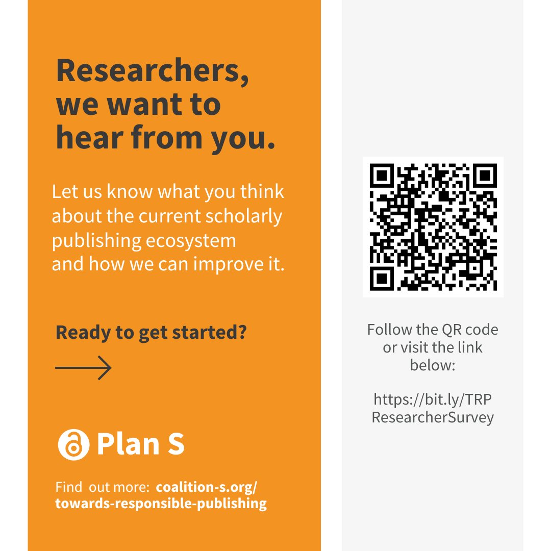 As part of the consultation on our “Towards #ResponsiblePublishing” proposal, we're asking researchers worldwide to share their views on the scholarly publishing ecosystem and help us improve it. Survey open till 22 April: ➡️bit.ly/TRPResearcherS… 🙏 #OpenAccess #OpenResearch