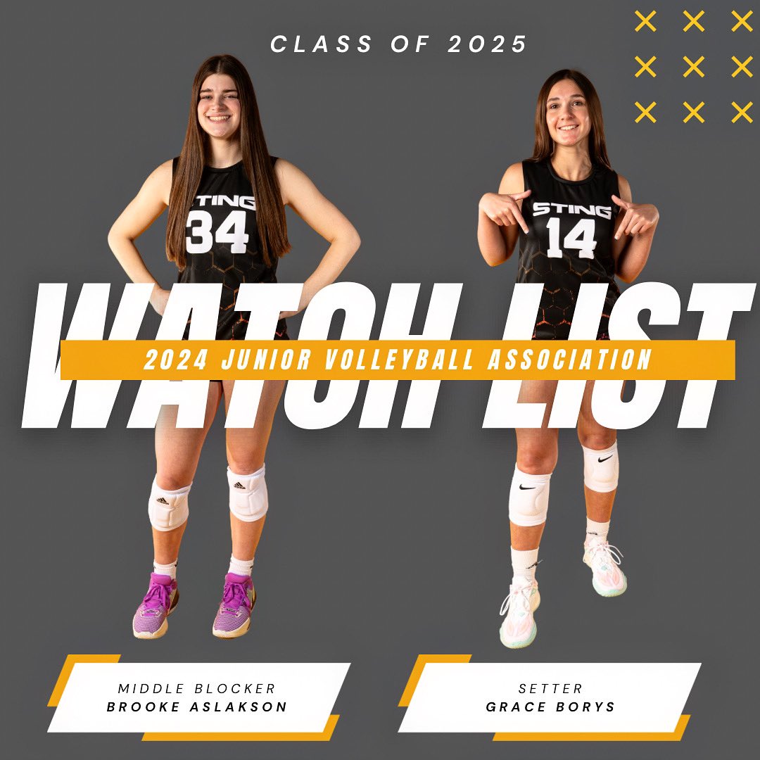 mkesting17black_2024 (@sting17black24) on Twitter photo Our very own <a href="/brookeaslakson/">Brooke Aslakson</a> & <a href="/gborys2025/">Grace Borys</a> have been nominated to the 2024 <a href="/jvavolleyball/">JVA</a> Watch List! We’re so proud of these two for their accomplishments thus far this season! Our very own <a href="/brookeaslakson/">Brooke Aslakson</a> & <a href="/gborys2025/">Grace Borys</a> have been nominated to the 2024 <a href="/jvavolleyball/">JVA</a> Watch List! We’re so proud of these two for their accomplishments thus far this season!