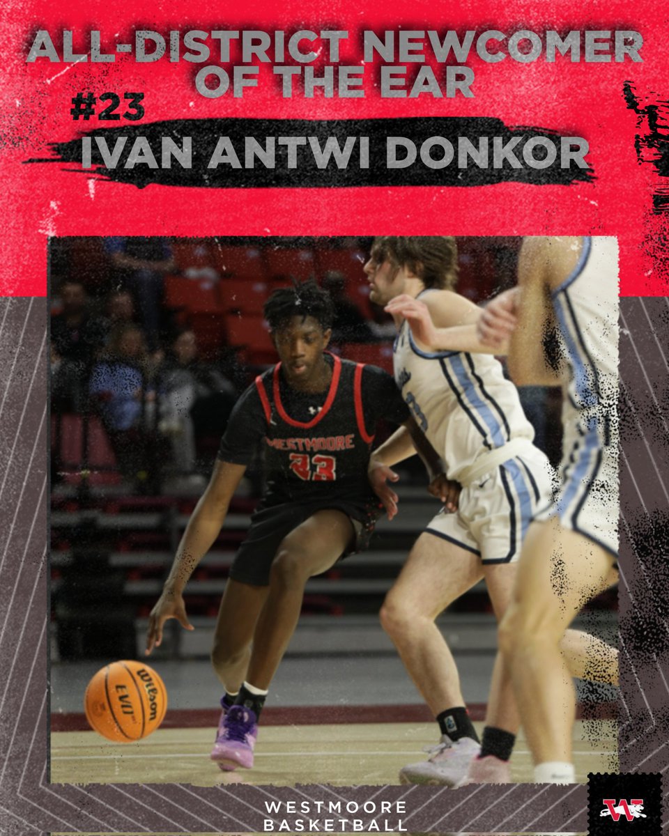 Congrats @IvanAntwidonkor for being selected as the District Newcomer of the Year! Ivan averaged 10ppg, 6.2 rpg, and led the team with 25 blocks @whsjagathletics @WestmooreHS @Moore_Monthly @KREFsportsTV @OkieBall_1 @NXTPROHoopsOK @PrepHoopsOK