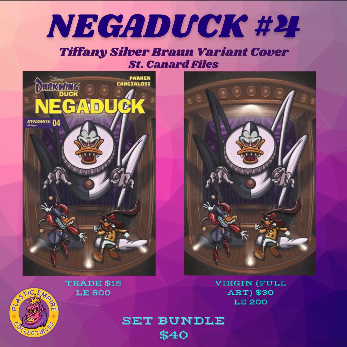 The St. Canard Files/Tiffany Silver Braun Exclusive Negaduck #4 Cover is now live at Plastic Empire
Trade
plasticempire.com/products/negad…
Virgin
plasticempire.com/products/copy-…
Bundle
plasticempire.com/products/copy-…