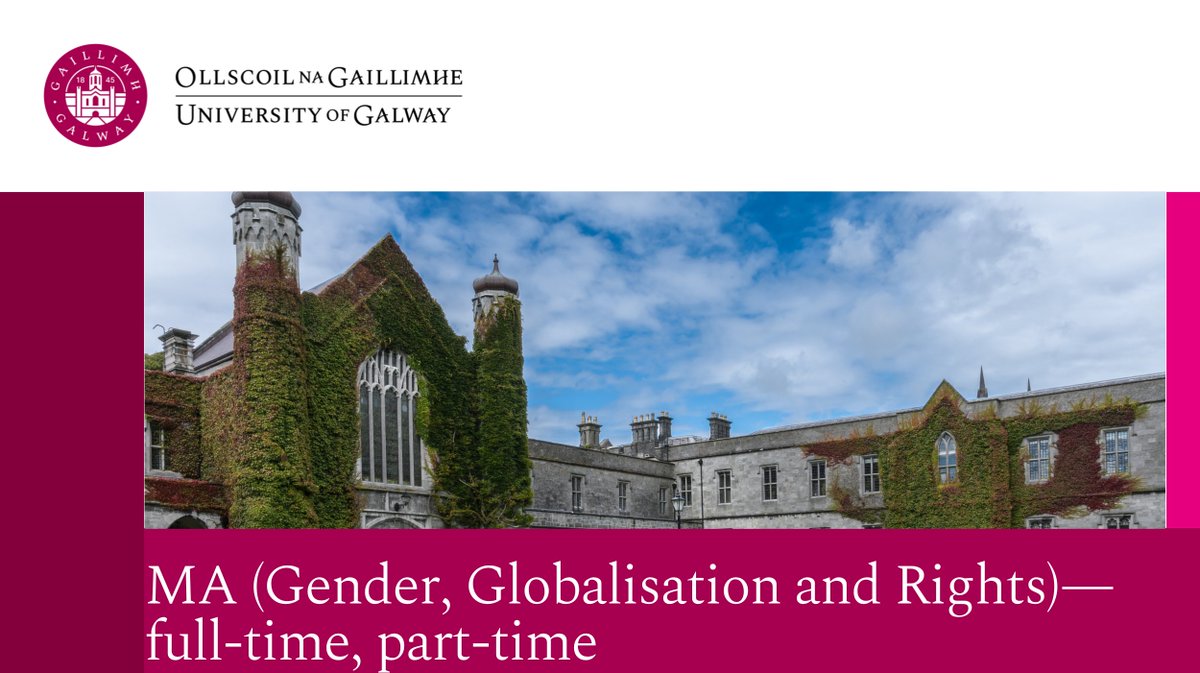 Centre for Global Women's Studies, UniofGalway (@cgwsuniofgalway) on Twitter photo 📢📢MA Global Women's Studies: Gender, Globalisation and Rights, <a href="/GalwaySocAndPol/">Politics&Sociology</a>, <a href="/galwayCASSCS/">University of Galway CASSCS</a>, <a href="/uniofgalway/">Ollscoil na Gaillimhe | University of Galway</a>, full-time & part-time options available, apply now for September 2024 enrolment to find out more visit 👇👇👇
universityofgalway.ie/courses/taught… 📢📢MA Global Women's Studies: Gender, Globalisation and Rights, <a href="/GalwaySocAndPol/">Politics&Sociology</a>, <a href="/galwayCASSCS/">University of Galway CASSCS</a>, <a href="/uniofgalway/">Ollscoil na Gaillimhe | University of Galway</a>, full-time & part-time options available, apply now for September 2024 enrolment to find out more visit 👇👇👇
universityofgalway.ie/courses/taught…