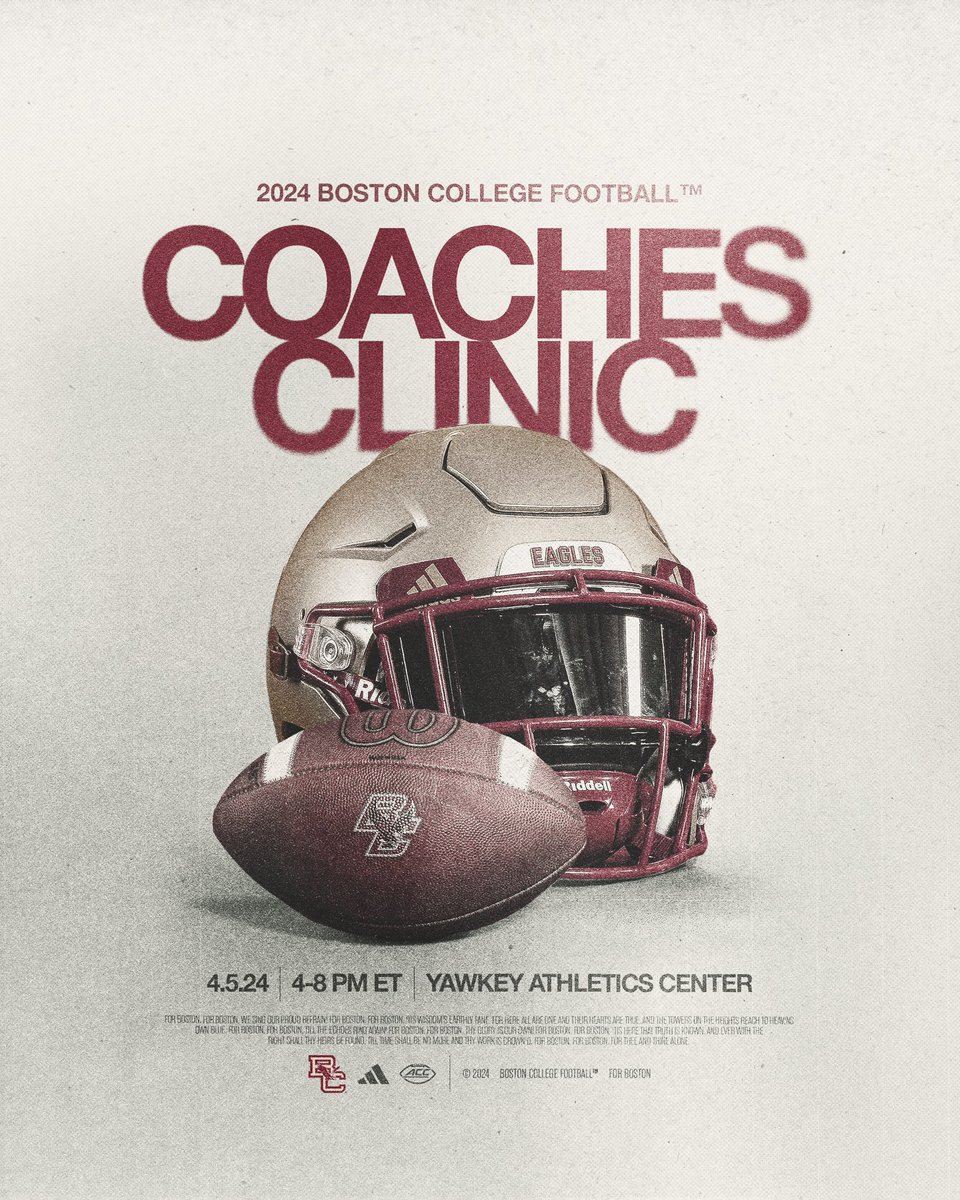 Get locked in. 🔒 The 2024 BC Football Coaches Clinic is set for Friday, April 5 in the Yawkey Athletics Center. Register now: bit.ly/BCFBCoachesCli…