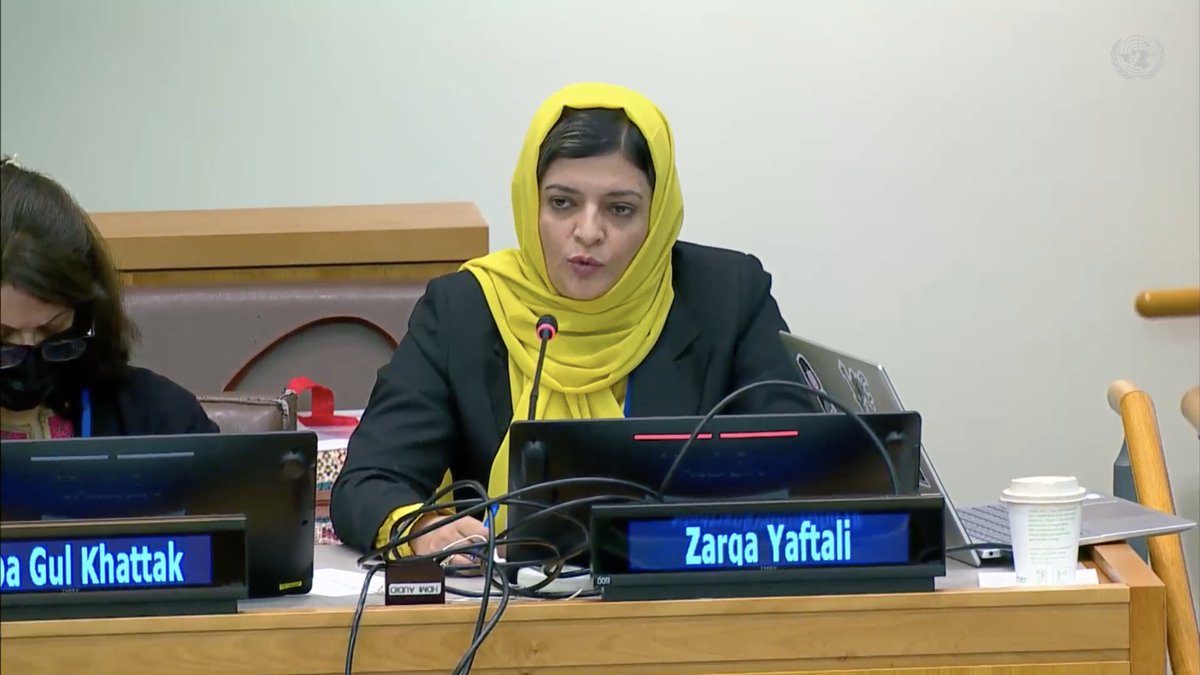 @ZarqaYaftali 🗣️ @ZarqaYaftali: “Let's continue to advocate for justice, equality, & fight against #GenderApartheid worldwide. Together we can create a just & equal future for all women of #Afghanistan. But we need to hold accountable the int'l comm for their commitments towards Afghan women.”