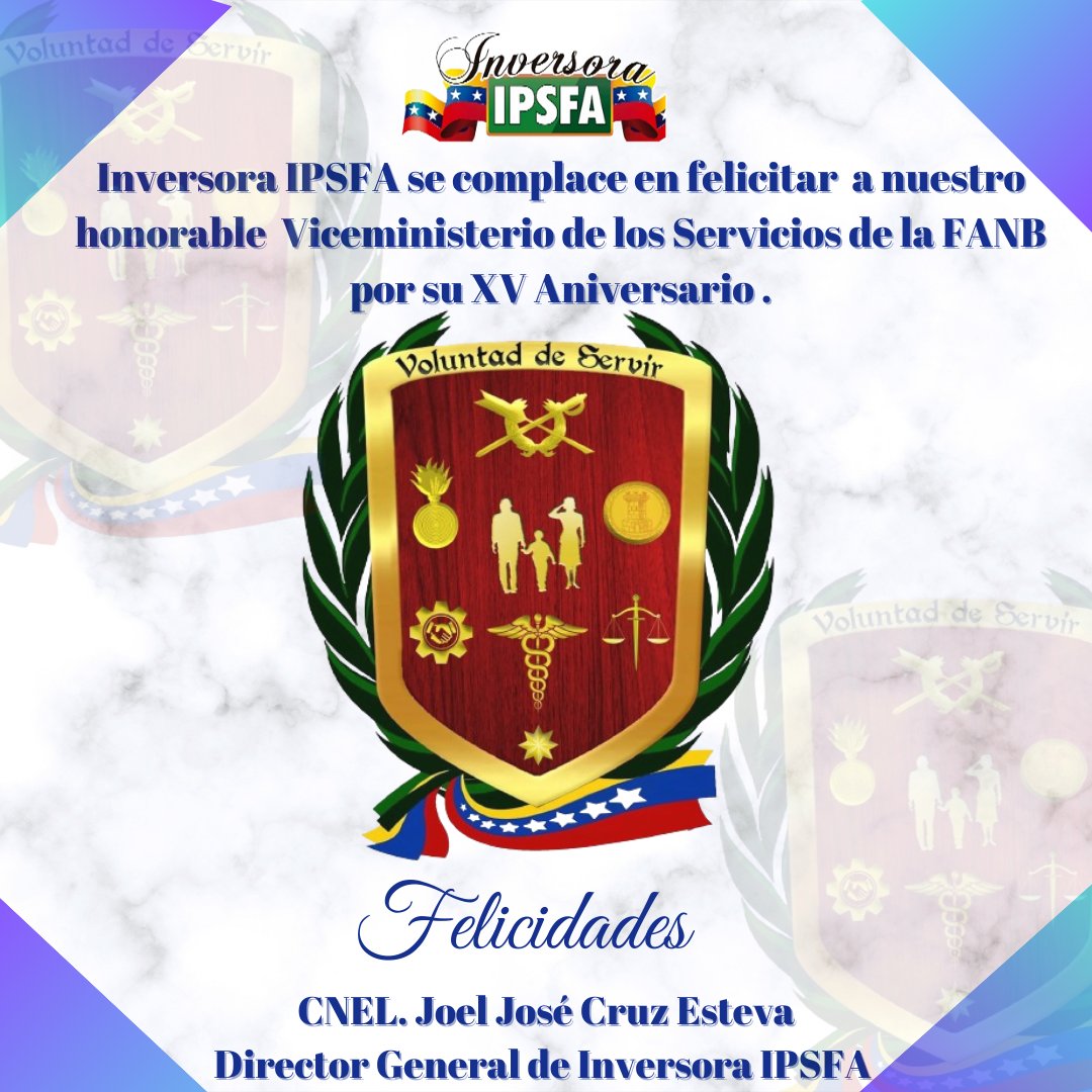 El personal y directiva de nuestra empresa Inversora IPSFA felicita a nuestro honorable @serviciosmppdve por su 15° Aniversario. Son 15 años de trabajo arduo que se ven relajados en el entusiasmo de todos sus integrantes. 
Muchas felicidades @serviciosmppdve 
Inversora IPSFA 🎖️💙