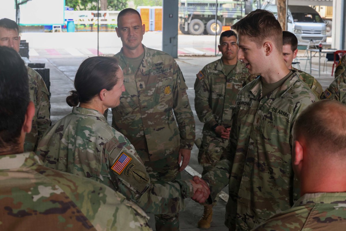 7th Infantry Division Major General Michelle A. Schmidt and Command Sergeant Major Stephen J. LaRocque recognized Soldiers from 16th CAB with challenge coins for all their hard work and dedication during #ExerciseCobraGold2024. #CG24 #FreeandOpenIndoPacific #BornInBattle