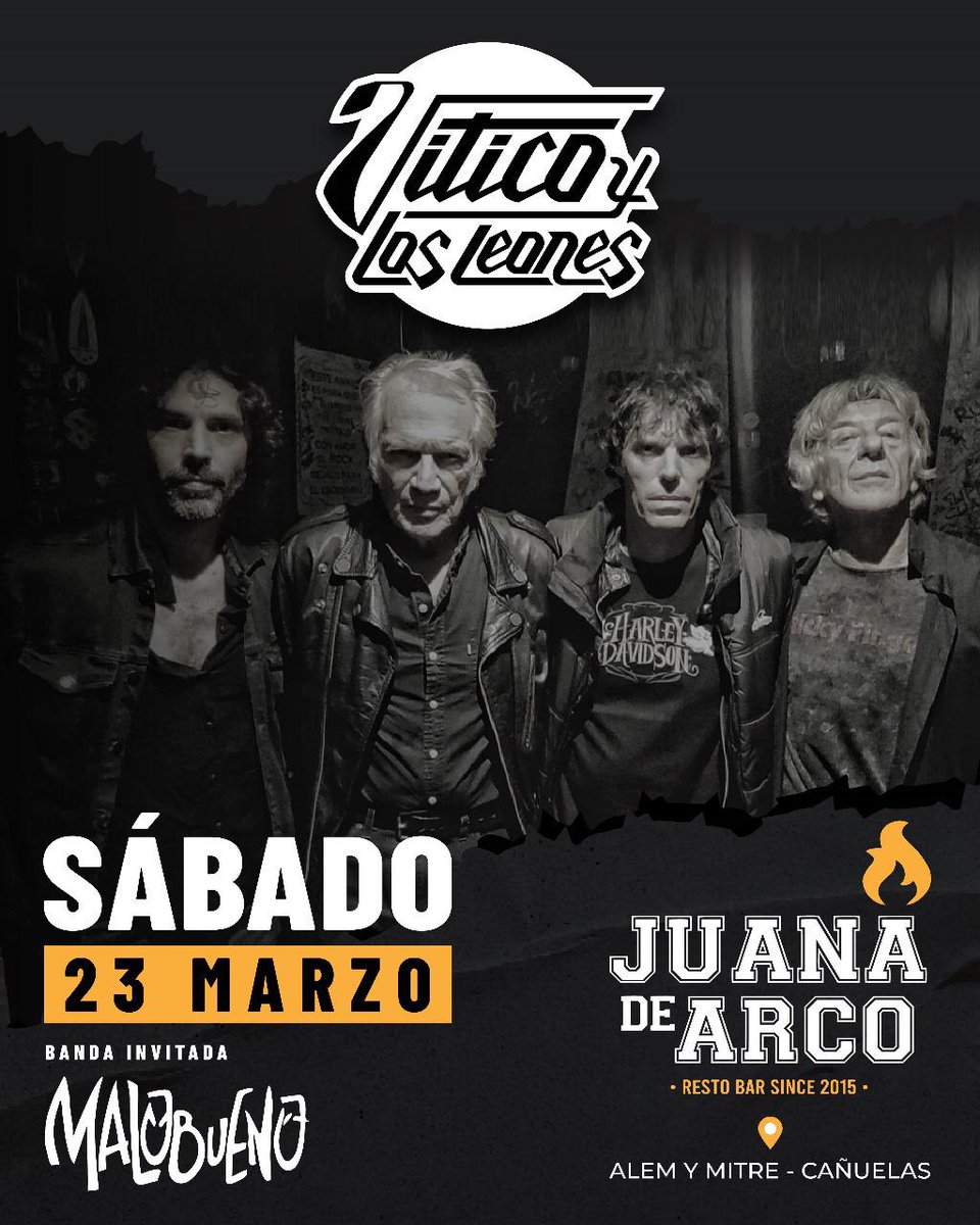 Se viene la Segunda !!
🗓️ Sábado 23 Marzo
📍En casa - Juana de Arco Cañuelas.
Invitados x los amigos de Vitico y Los Leones.
🎫 Anticipadas a la venta  en el link de la bio. 
🕐 Medianoche 
Los esperamos a todos a festejar nuestros primeros 16 años de banda!🙌🏼🥳🥳🥳