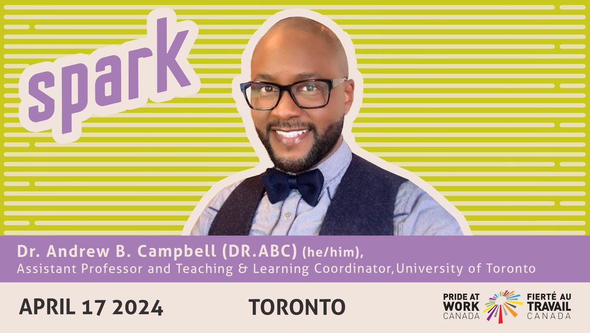 Meet @DRABC14, emcee at SPARK 2024. He is an Assistant Professor, Teaching Stream in Leadership for Racial Justice in Education, and Teaching and Learning Coordinator at UofT. Early Bird Price goes until March 17, 2024. Get your ticket now: prideatwork.ca/event/spark/