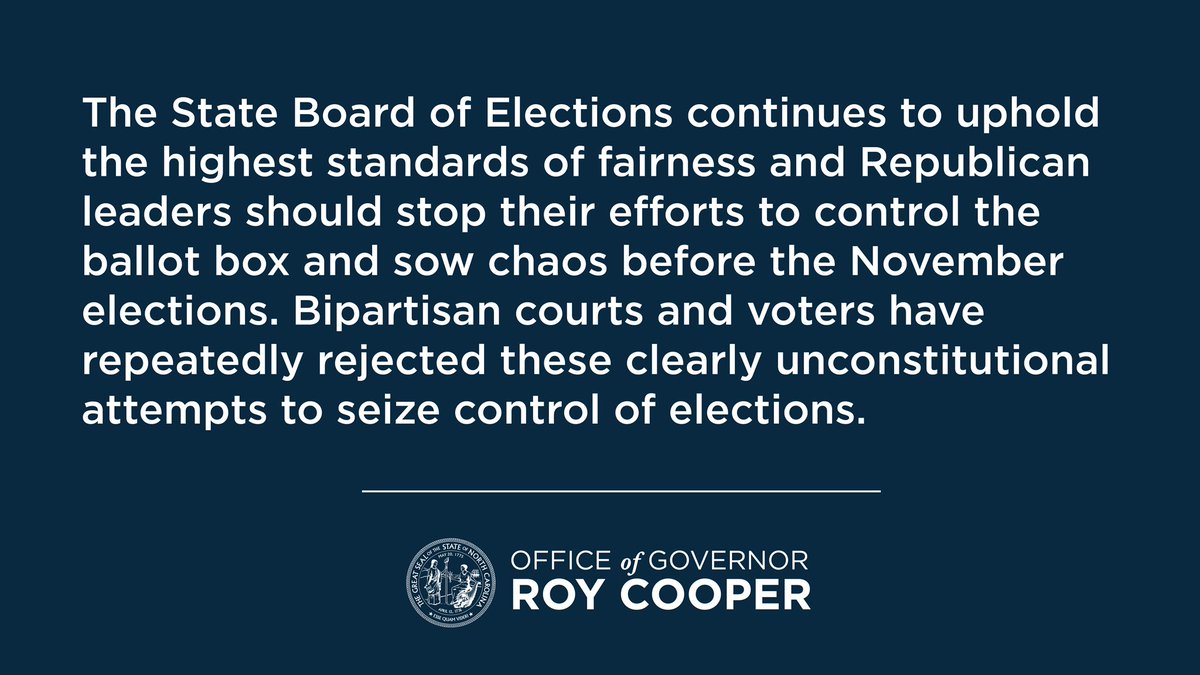 Governor Cooper statement on today’s court ruling in favor of the Governor on State Board of Elections lawsuit: