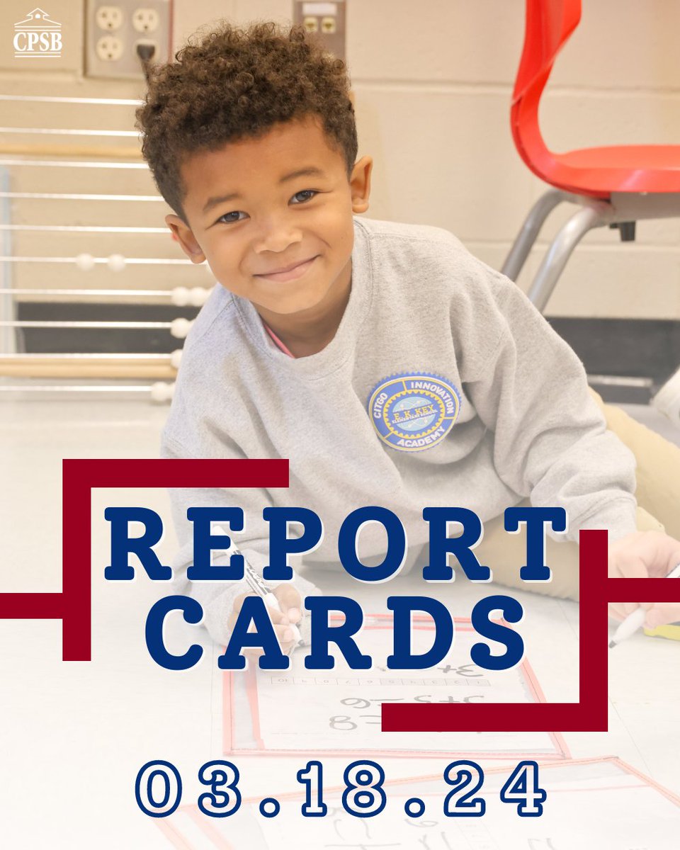 It's report card day! All CPSB students will receive their third nine weeks report cards to bring home today.