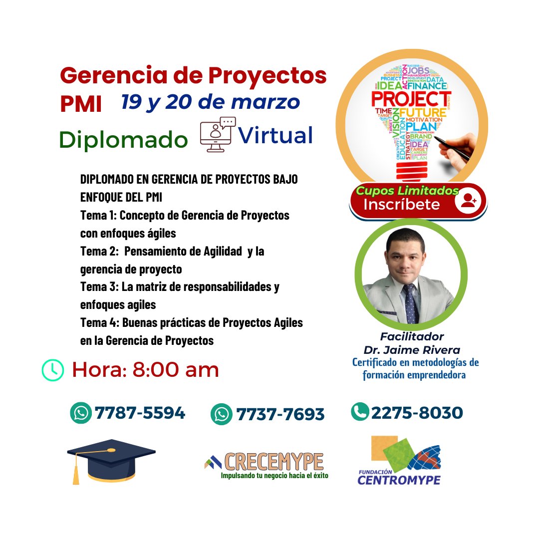 Vienen las vacaciones, pero antes de tomarte un descanso, gracias a Banco de Desarrollo de El Salvador (BANDESAL) tenemos un par de cupos con el 75% de descuento para:

DIPLOMADO DE GERENCIA DE PROYECTOS BAJO PMI
forms.gle/fMjs5ZkxYf68hM… (formulario)
