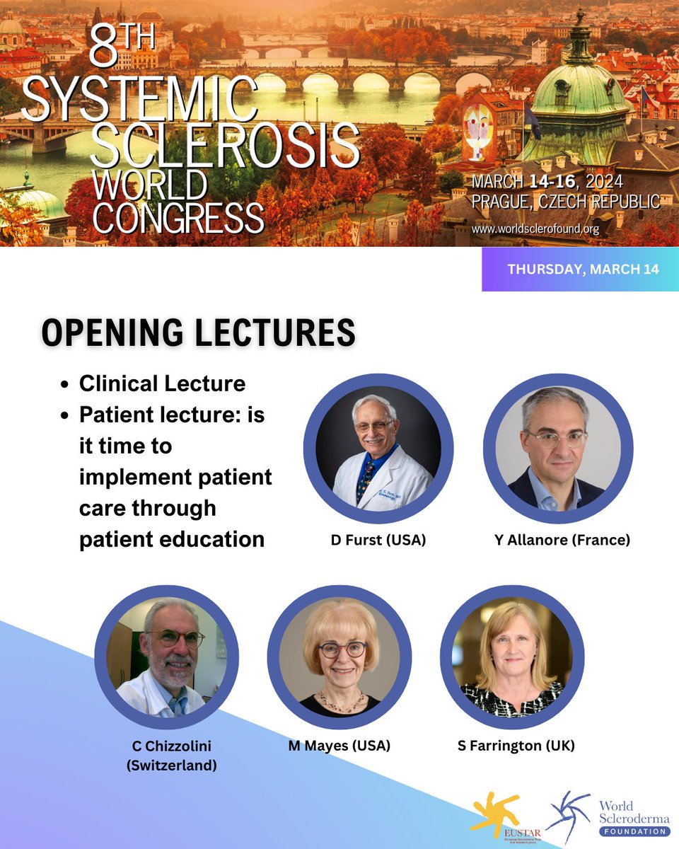 Worldsclerofnd's tweet image. 🎓The 8th World Congress on SSc opens with a series of enlightening lectures. A pivotal question is addressed: Is it time to implement patient care through patient education? @carlochizzolini @maureenMayes @suefarrington D. Furst @yannickallanore
#Prague2024 #SclerodermaResearch