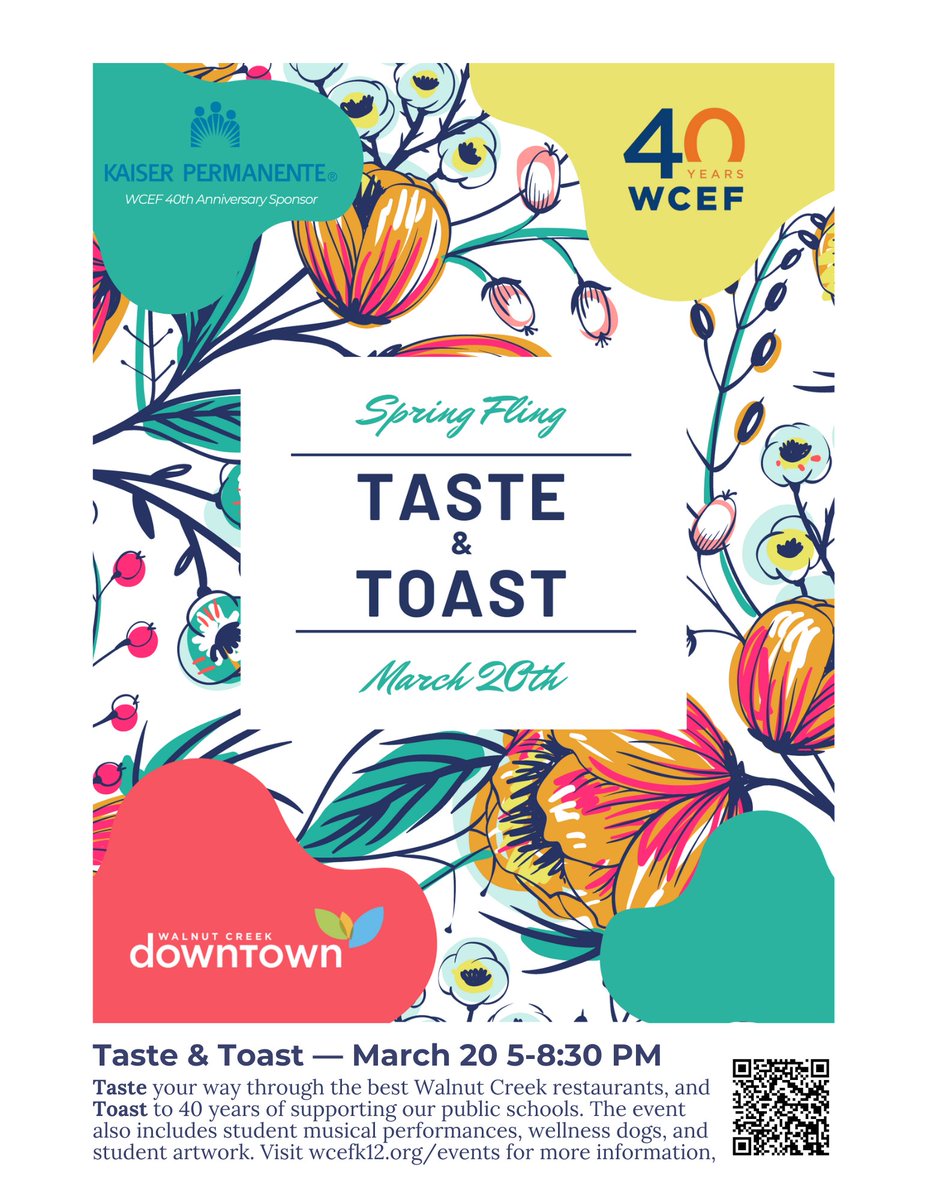 WCEFK12's tweet photo. Tickets are on sale for Taste &amp; Toast on Wed., March 20. Stroll downtown WC, taste the best of our amazing downtown, and support our public schools. KIDS ARE FREE (with a paying adult) and teachers/staff are $25! 
Learn more at https://t.co/ktOZEREGDa
@WalnutCreekSD https://t.co/meLCXskGUD