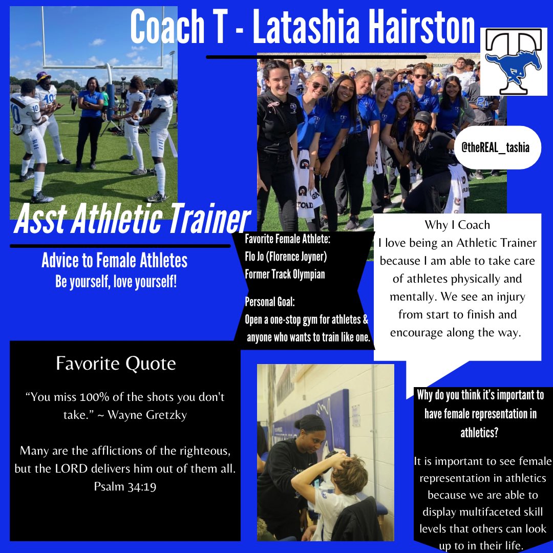 National Women’s History Month
Celebrating female coaches <a href="/THS_Mustangs/">James E. Taylor High School</a> &amp;female track coaches <a href="/KatyISDAthletic/">Katy ISD Athletics</a>. They are instrumental in the development of female athletes. Up next Latashia Hairston <a href="/theREAL_tashia/">Tashia (T-Money) 🌻</a> Asst AT. 
Thank you for your leadership!@taylor_mustangs
