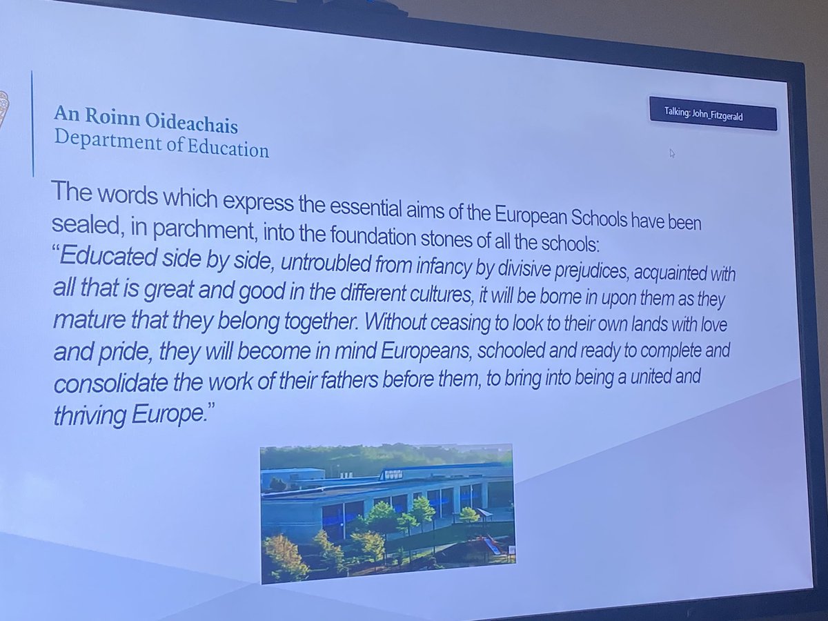 Míle buíochas to Dr John Fitzgerald @SSEinspectorate for the wonderful presentation this evening on European Schools-rich discussions about the European dimension of education, language learning, culture & curriculum🇪🇺🇮🇪 @ScholaEuropaea @Education_Ire @MarinoInstitute #Placement