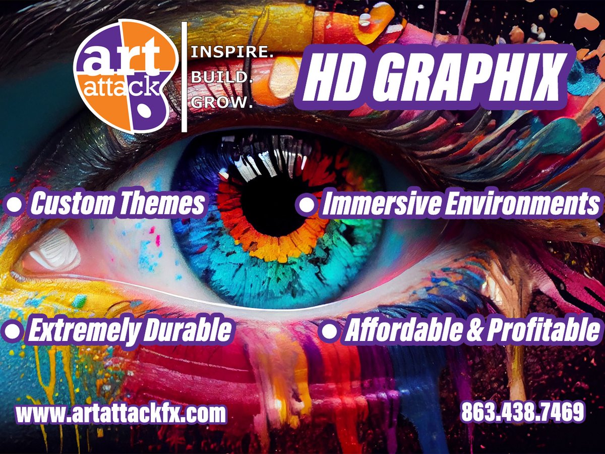 Bring your vision to life with Art Attack’s HD Graphix! Durable, profitable, and any theme imaginable! #InspireBuildGrow #HDGraphix #Entertainment