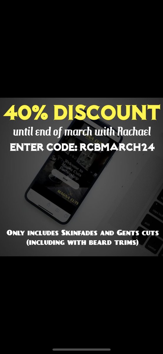 rachc63's tweet photo. All skinfades and gents cuts (beards included) with myself will be 40% off until the end of march with code RCBMARCH24💈can be used twice per customer during the month. Get booked in while offer lasts on the magnacuts app or link below
https://t.co/V1Glf1iVt8 https://t.co/USOTdE97gs